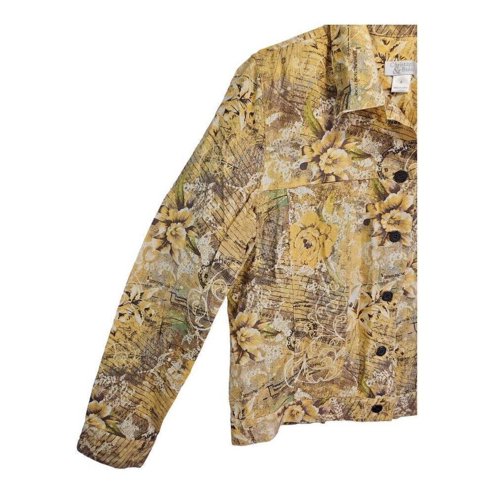 Christopher & Banks Linen Blend Yellow Floral Jean Style Jacket Size S - Picture 4 of 10